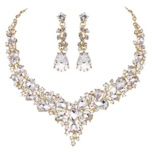 Shining Diva Fashion Latest Stylish Design Fancy Crystal Necklace Jewellery Set for Women | Trendy Celebrity Inspired Jewellery